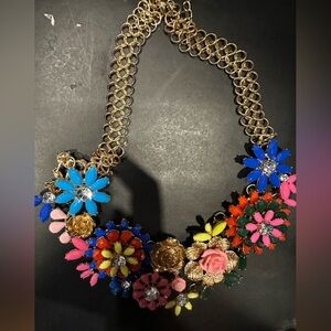 Vibrant Floral Necklace with Gold Chain